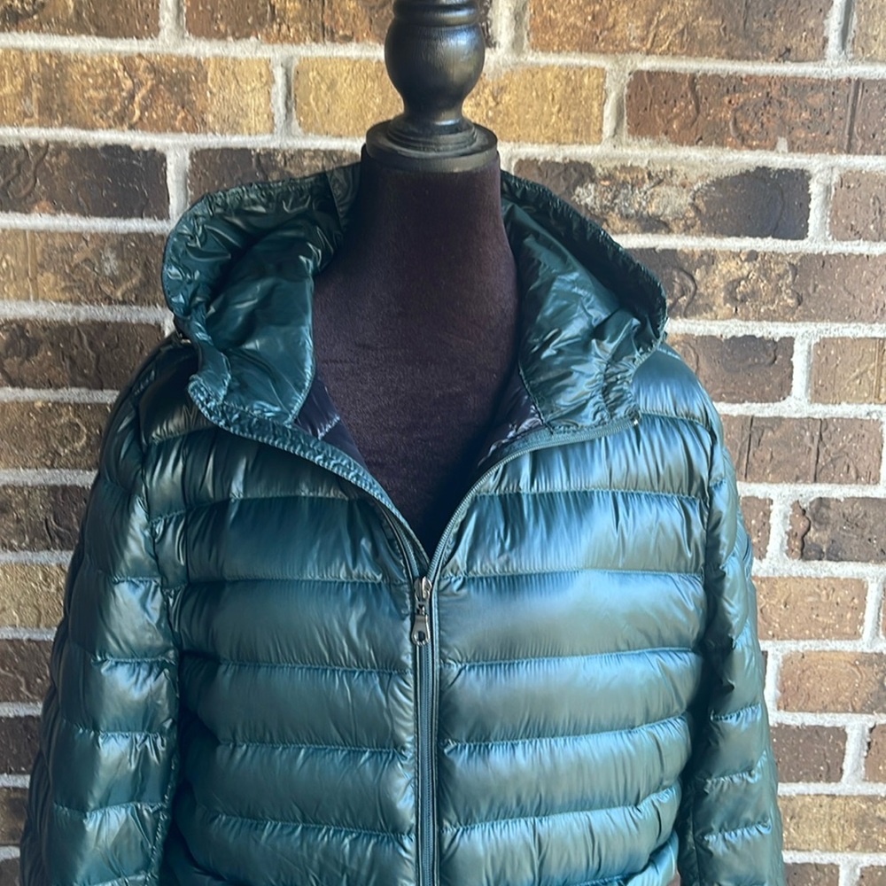 DKNY DONNA KARAN GREEN PACKABLE DOWN ANORAK JACKET - Picture 2 of 14